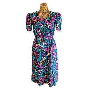 Tabby of California vintage dress colorful Sz 4 elastic waist retro